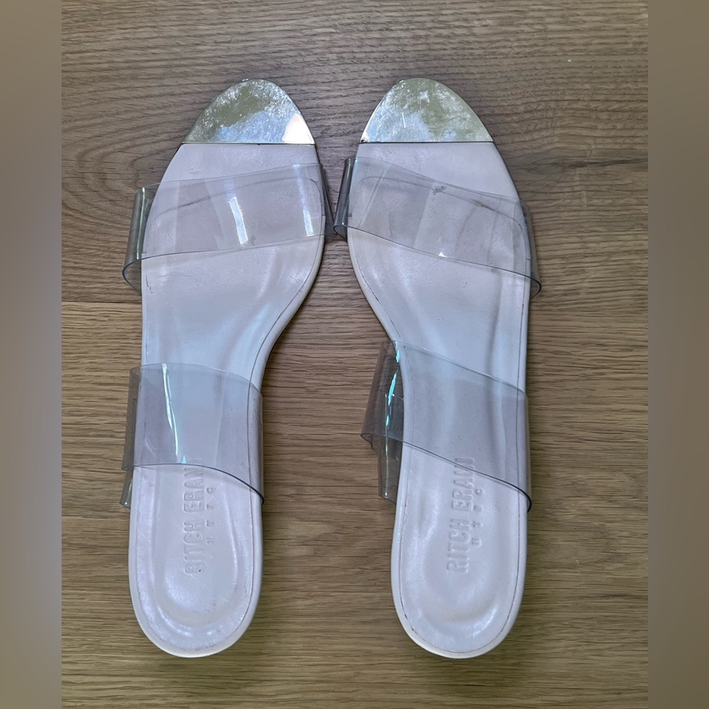 Clear and silver heels